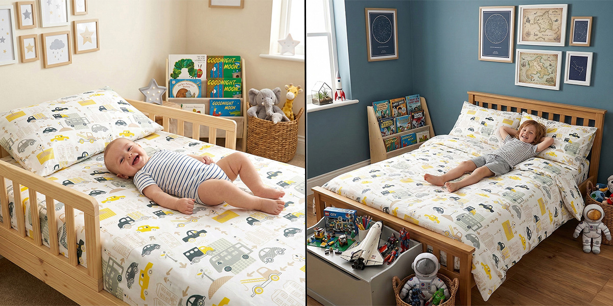 Prześcieradło 100% bawełna z nadrukiem auta peep żółte